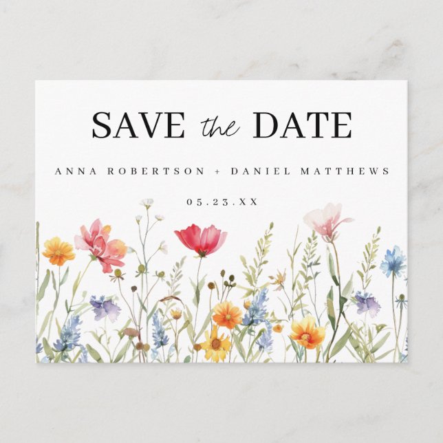 Cartão Postal De Convite Wildflower Weding Save the Date Postcard (Frente)