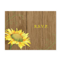 Wood Grain Sunflower Weding RSVP