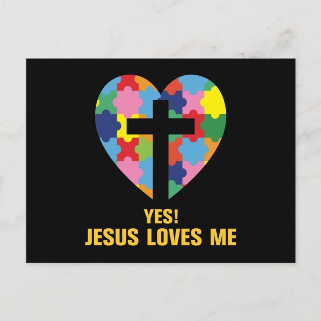 Cartão Postal De Convite Yes, Jesus Loves Me Autism Heart (Frente)