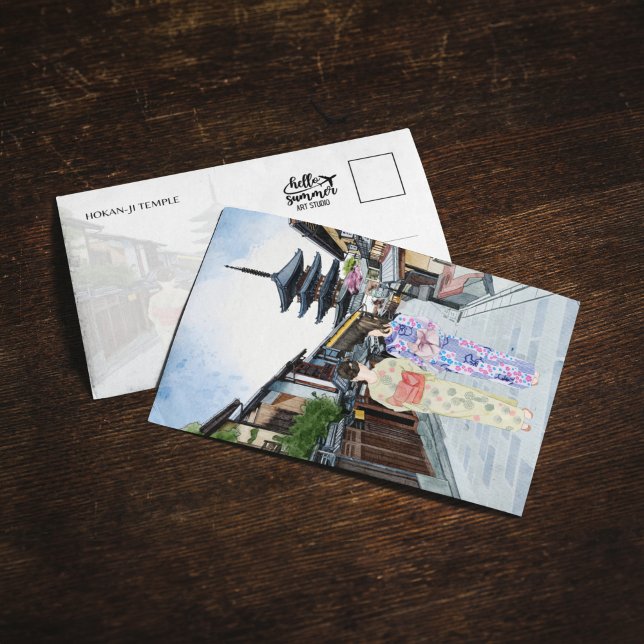 Cartão postal de cor d'água do Templo de Hōkan-Ji  (Criador carregado)