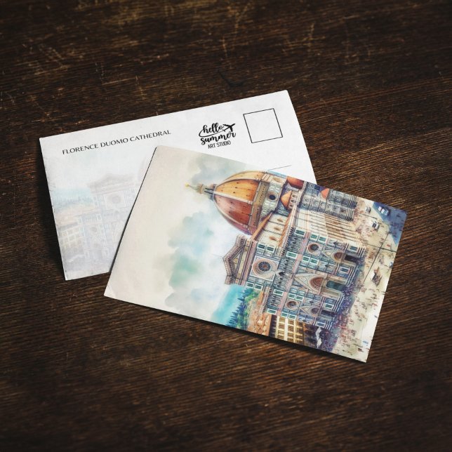 Cartão postal de cor d'água Florence Duomo Itália (Criador carregado)
