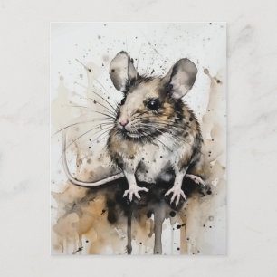 Cartão postal de cor d'água para mouse adorável - 