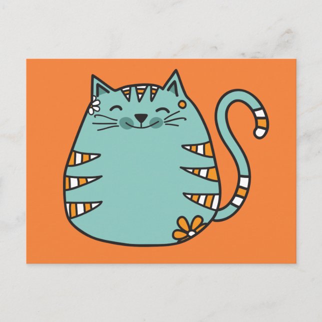Cartão postal de cor personalizado para gatos feli (Frente)