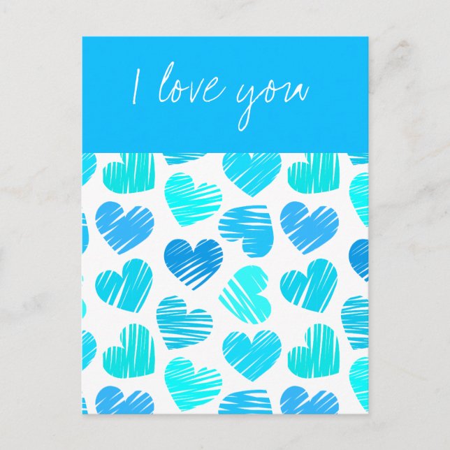 Cartão postal de corações azuis desenhados (Frente)