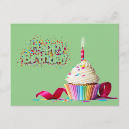 Cartão postal de Cupcake de Aniversário Verde Feli