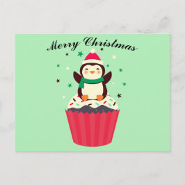 Cartão postal de Cupcake do Pinguim de Natal Feliz