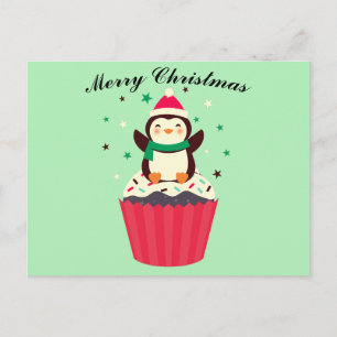 Cartão postal de Cupcake do Pinguim de Natal Feliz