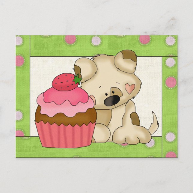 Cartão postal de cupcake Puppy (Frente)