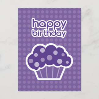 cartão postal de cupcake roxo de feliz aniversário