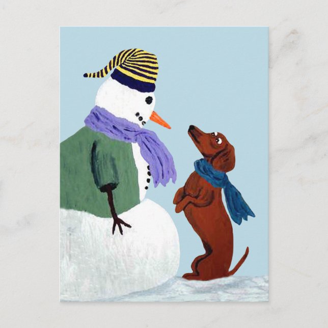 Cartão Postal de Dachshund e Boneco de Neve (Frente)