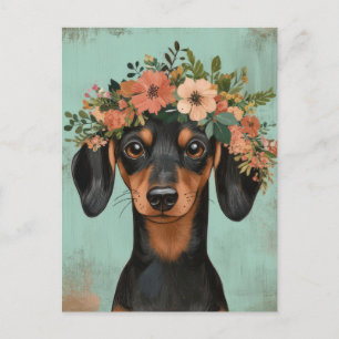 Cartão postal de dachshund em aquarela 