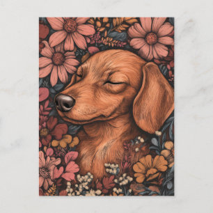 Cartão postal de dachshund em aquarela