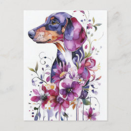 Cartão postal de dachshund em aquarela