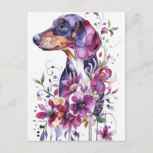 Cartão postal de dachshund em aquarela