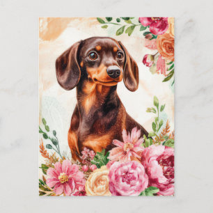 Cartão Postal de Dachshund em Aquarela