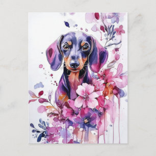 Cartão Postal de Dachshund em Aquarela