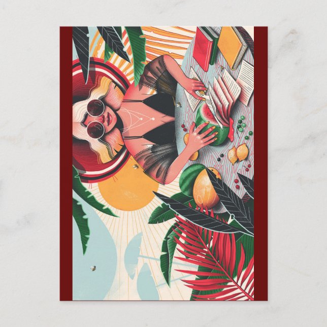 cartão postal de dama de livro (Frente)