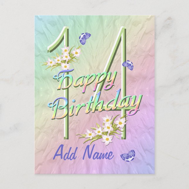Cartão postal de dança de borboleta de 14 Birthday (Frente)