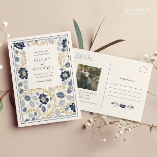 Cartão postal de data de salvamento floral dourado