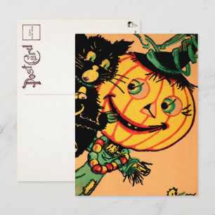 Cartão postal de decoração de abóbora vintage