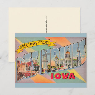 Cartão postal de Des Moines Iowa Saudações