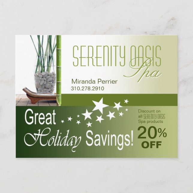 Cartão postal de Desconto de Férias do Cliente Spa (Frente)