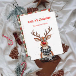 Cartão postal de desejos de Natal do divertido ren