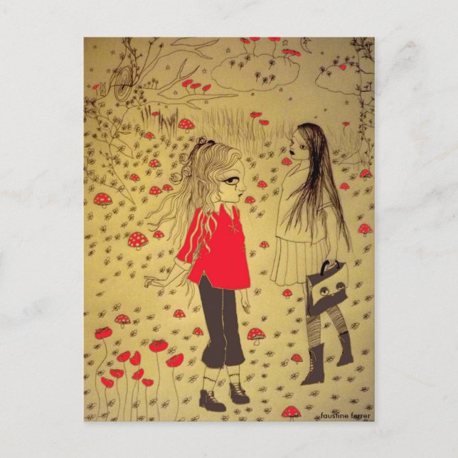 cartão postal de desenho de menina perdida (Frente)