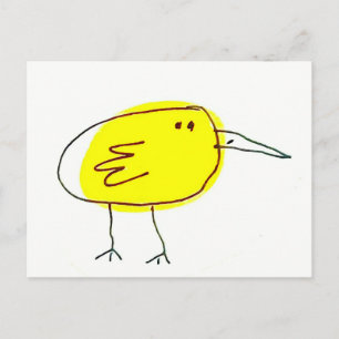 Cartão postal de desenho de pássaro amarelo engraç