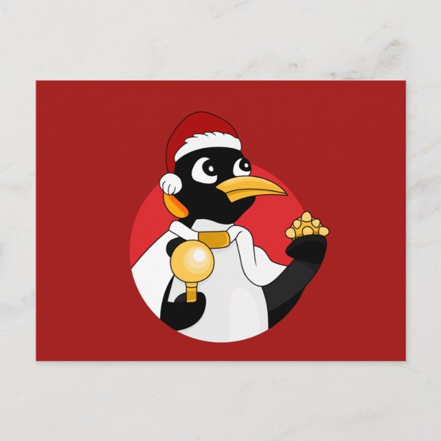Cartão postal de desenho do Natal do pinguim imper (Frente)