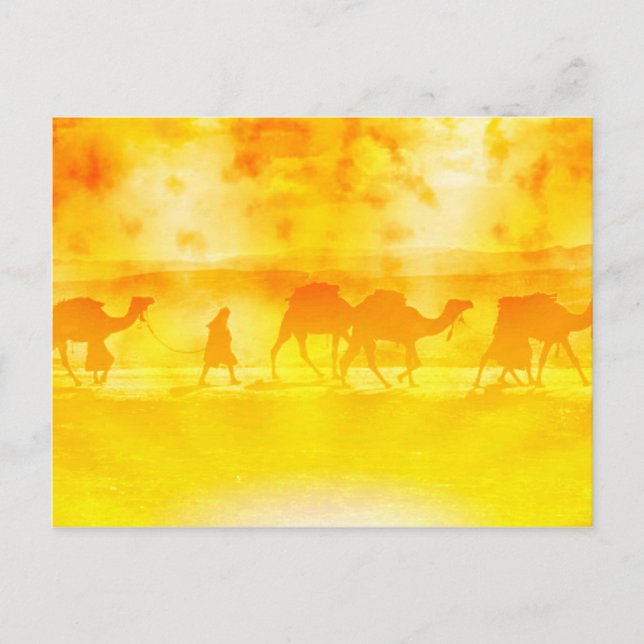Cartão postal de Desert Camel Caravan Sunburst (Frente)