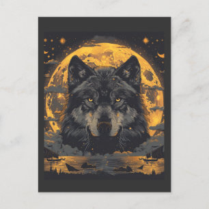 Cartão postal de design de lobo com estrelas da lu