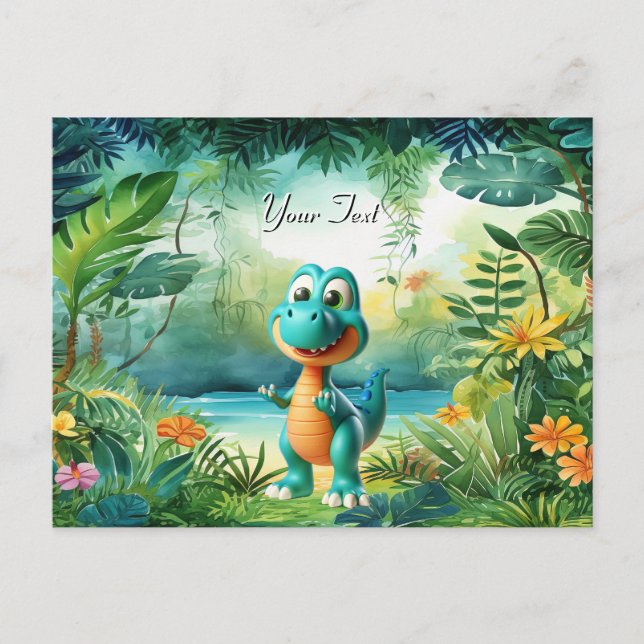 Cartão postal de dinossauro fofo (Frente)