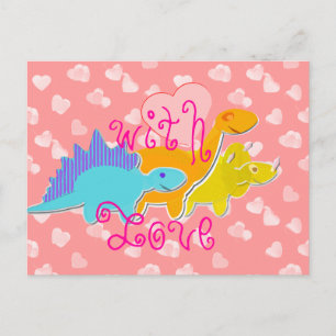 Cartão postal de dinossauros fofos com amor