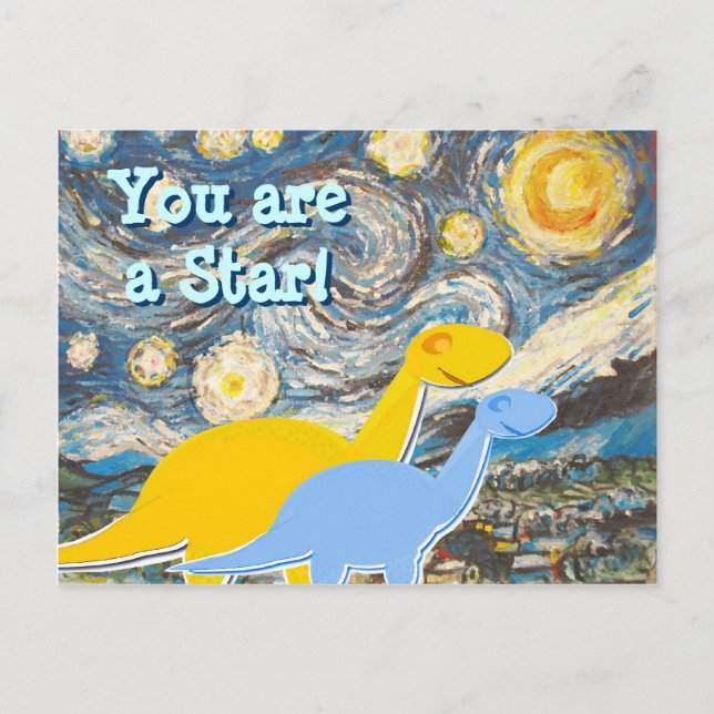 Cartão postal de dinossauros Starry Night (Frente)
