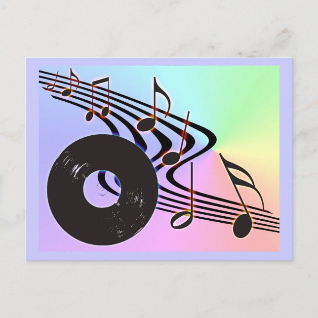 Cartão postal de disco de vinil e notas (Frente)