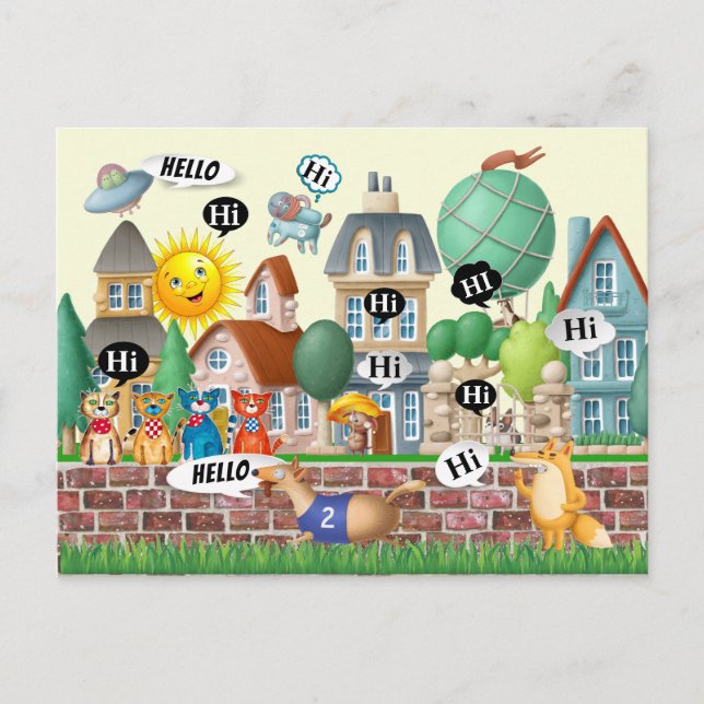 Cartão postal de diversão HELLO (Frente)