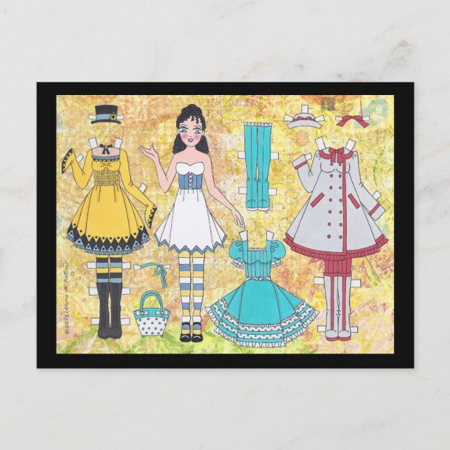 Cartão postal de Doll de Papel Brunette Lolita (Frente)