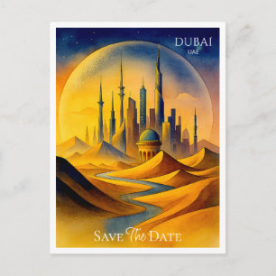 Cartão postal de Dubai UAE aquarela para Save the