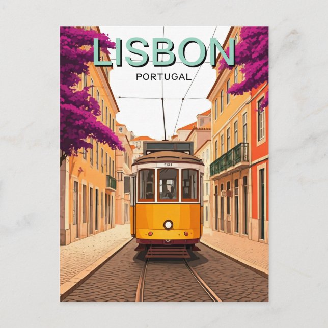 Cartão postal de elétrico amarelo de Lisboa Portug (Frente)