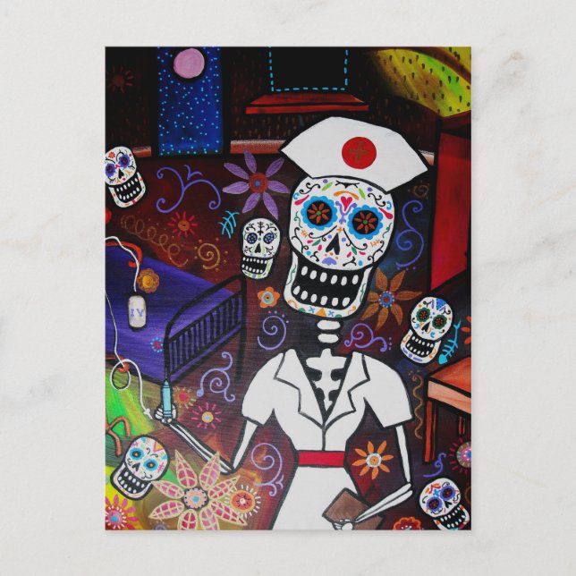 CARTÃO POSTAL DE ENFERMEIRA DIA DE LOS MUERTOS (Frente)