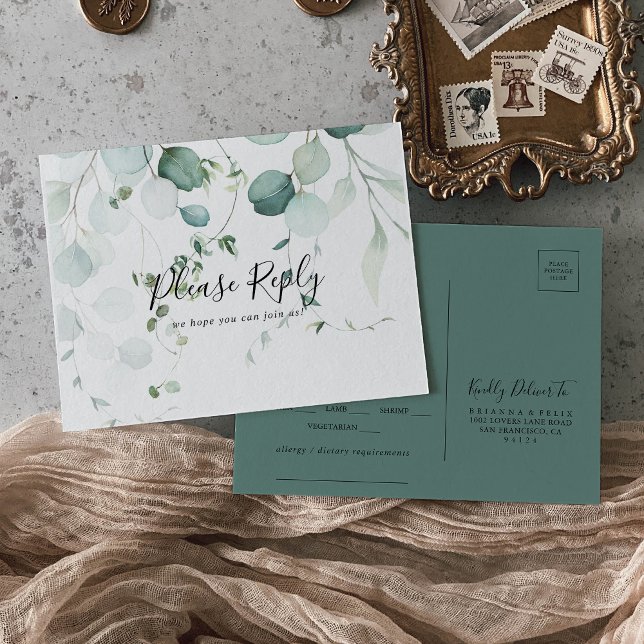 Cartão postal de escolha de menu verde Eucalyptus (Criador carregado)