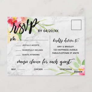 Cartão-postal de escolha do menu Marble e Boho Flo
