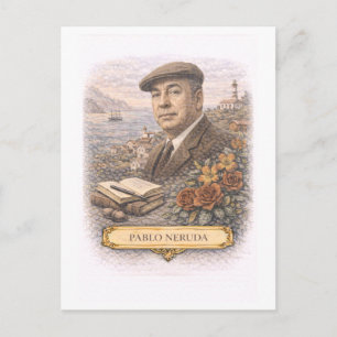 Cartão postal de escritor estilo retrô Pablo Nerud