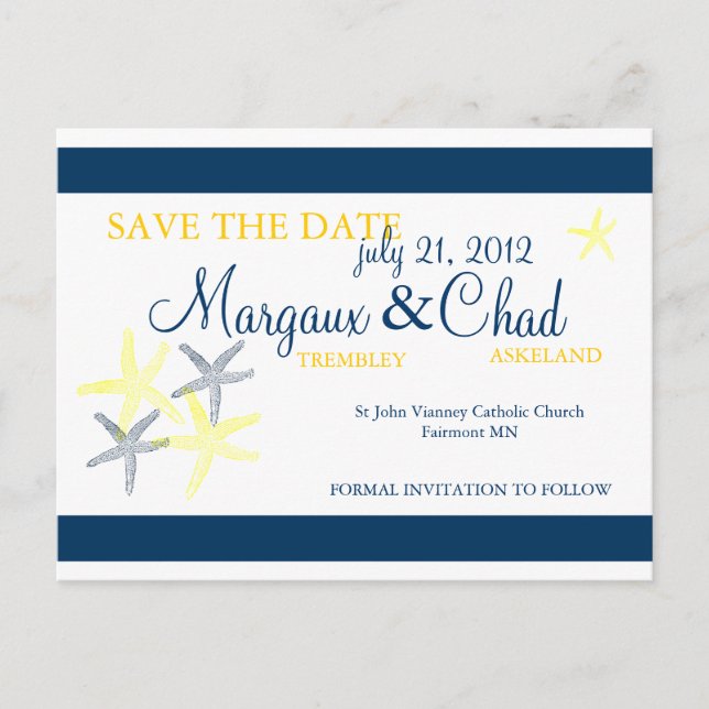 Cartão postal de estrela-do-mar para salvar a data (Frente)