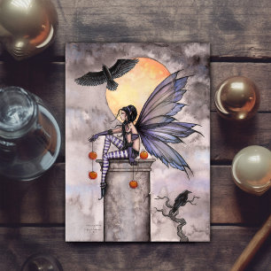 Cartão Postal de Fantasia Fada Gótica Outono Corvo