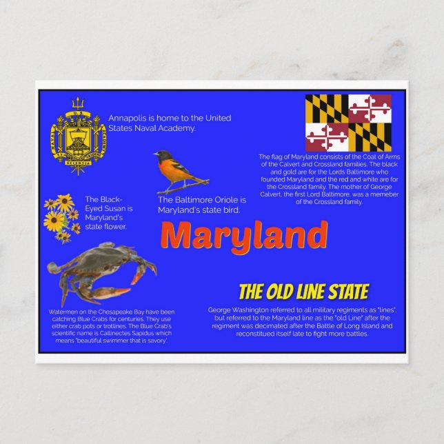 Cartão postal de Fatos de Maryland (Frente)