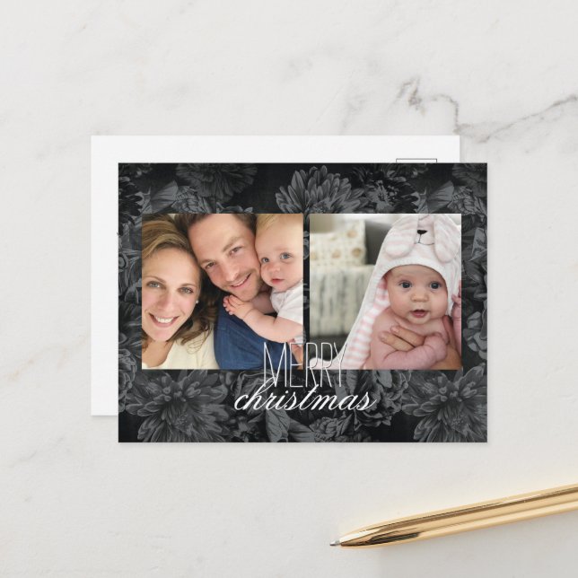 Cartão postal de Feriado com cartão floral escuro (Frente/Verso In Situ)