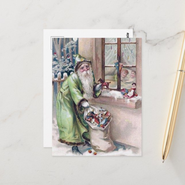 cartão postal de feriado dos Papais noeis de retro (Frente/Verso In Situ)