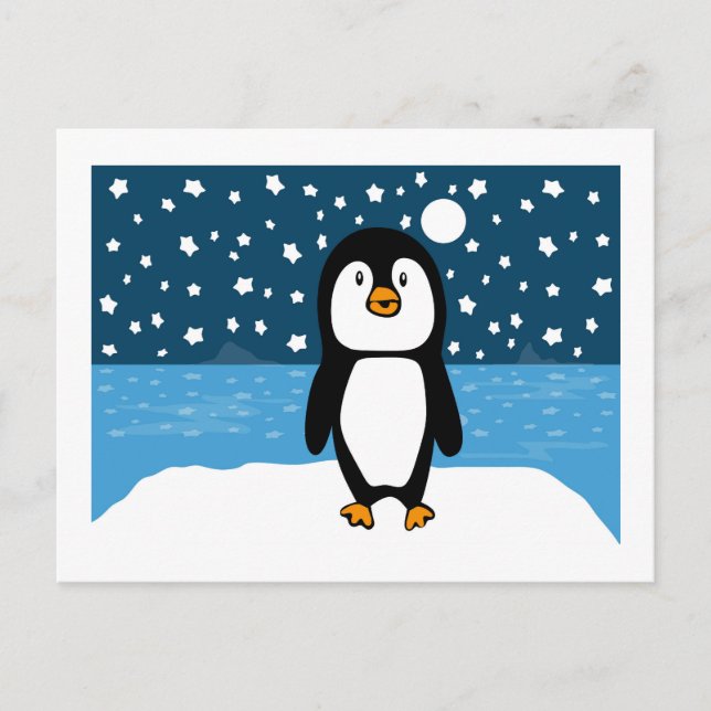 Cartão postal de Feriado Starry Penguin (Frente)